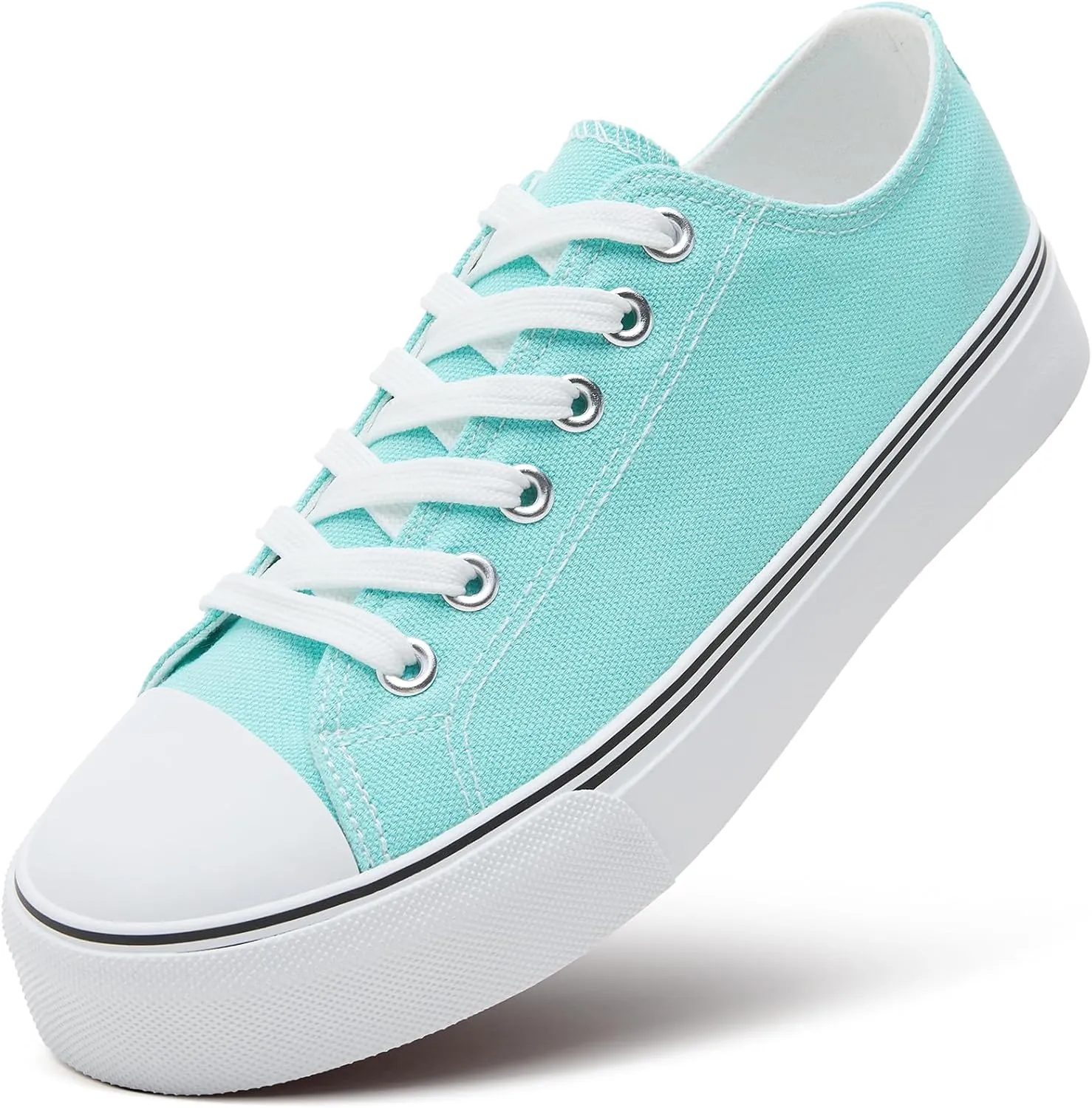 ZGR Womens Low Top Canvas Shoes,Lace up Canvas Sneakers,Casual White Tennis Walking Shoes