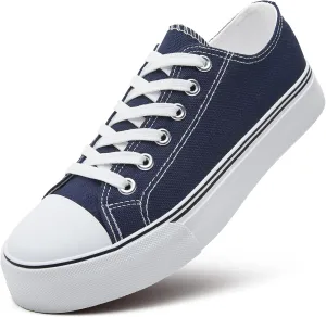 ZGR Womens Low Top Canvas Shoes,Lace up Canvas Sneakers,Casual White Tennis Walking Shoes