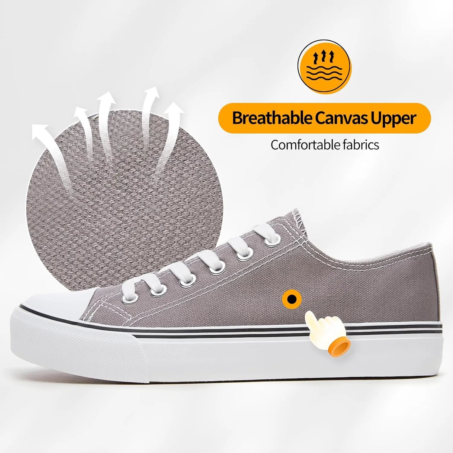 ZGR Womens Low Top Canvas Shoes,Lace up Canvas Sneakers,Casual White Tennis Walking Shoes