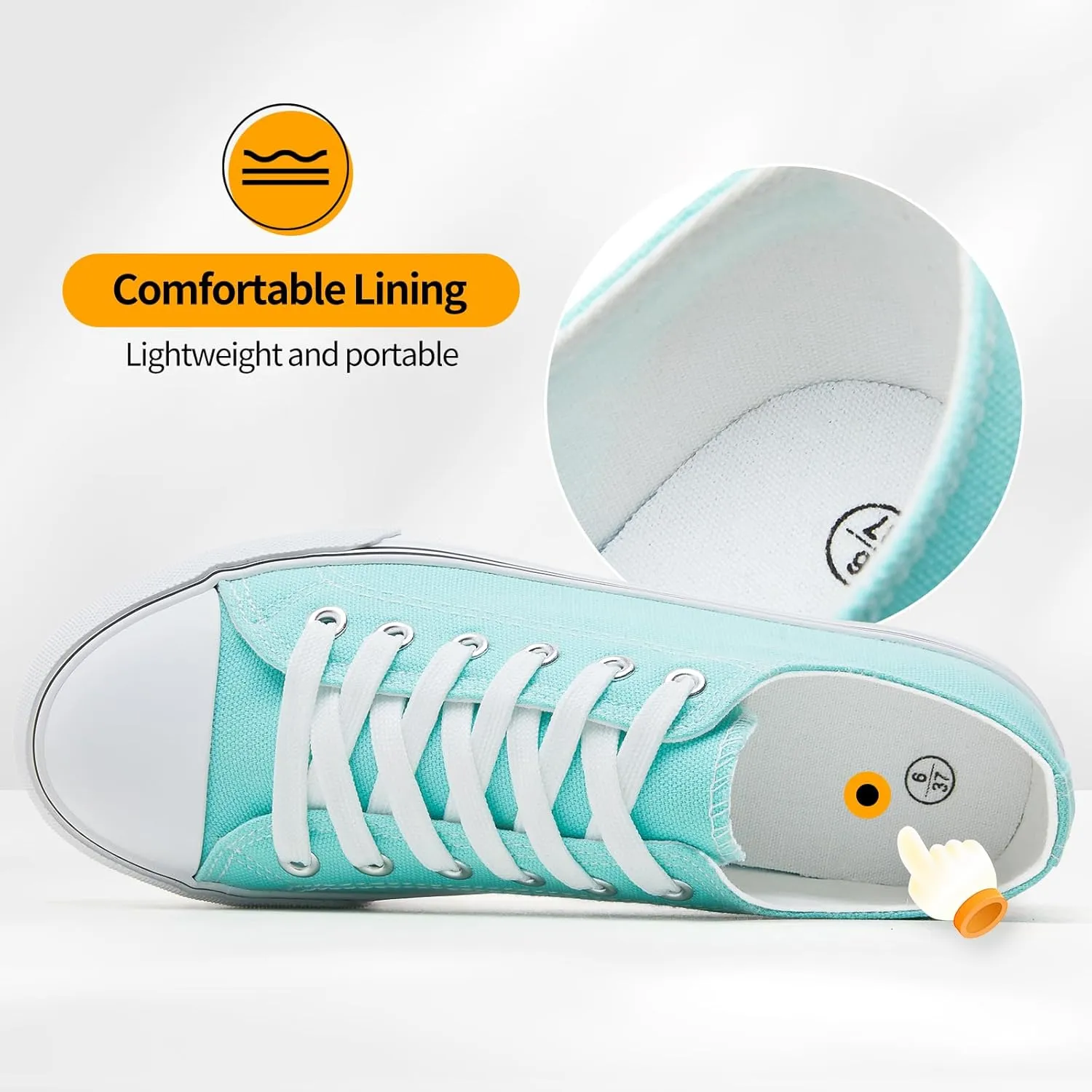 ZGR Womens Low Top Canvas Shoes,Lace up Canvas Sneakers,Casual White Tennis Walking Shoes