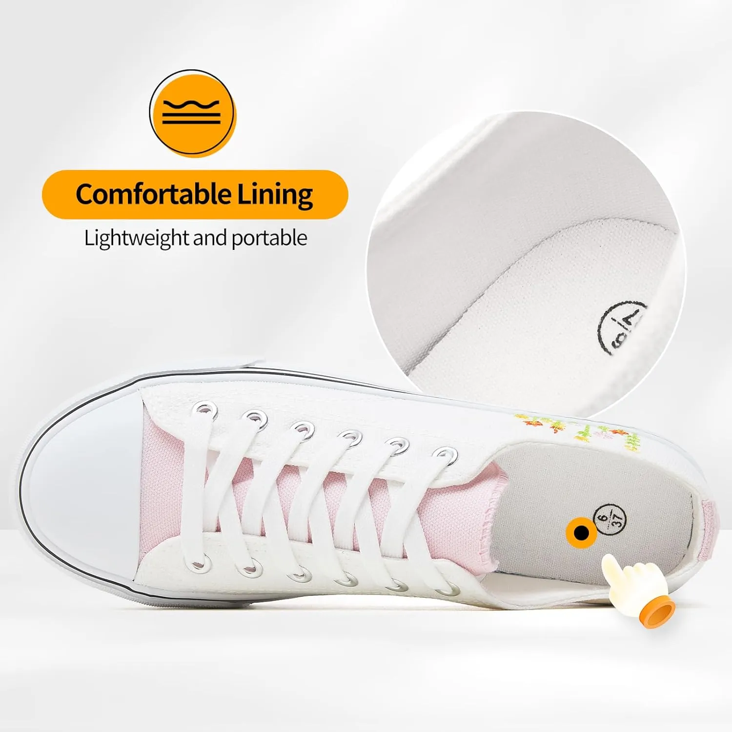 ZGR Womens Low Top Canvas Shoes,Lace up Canvas Sneakers,Casual White Tennis Walking Shoes
