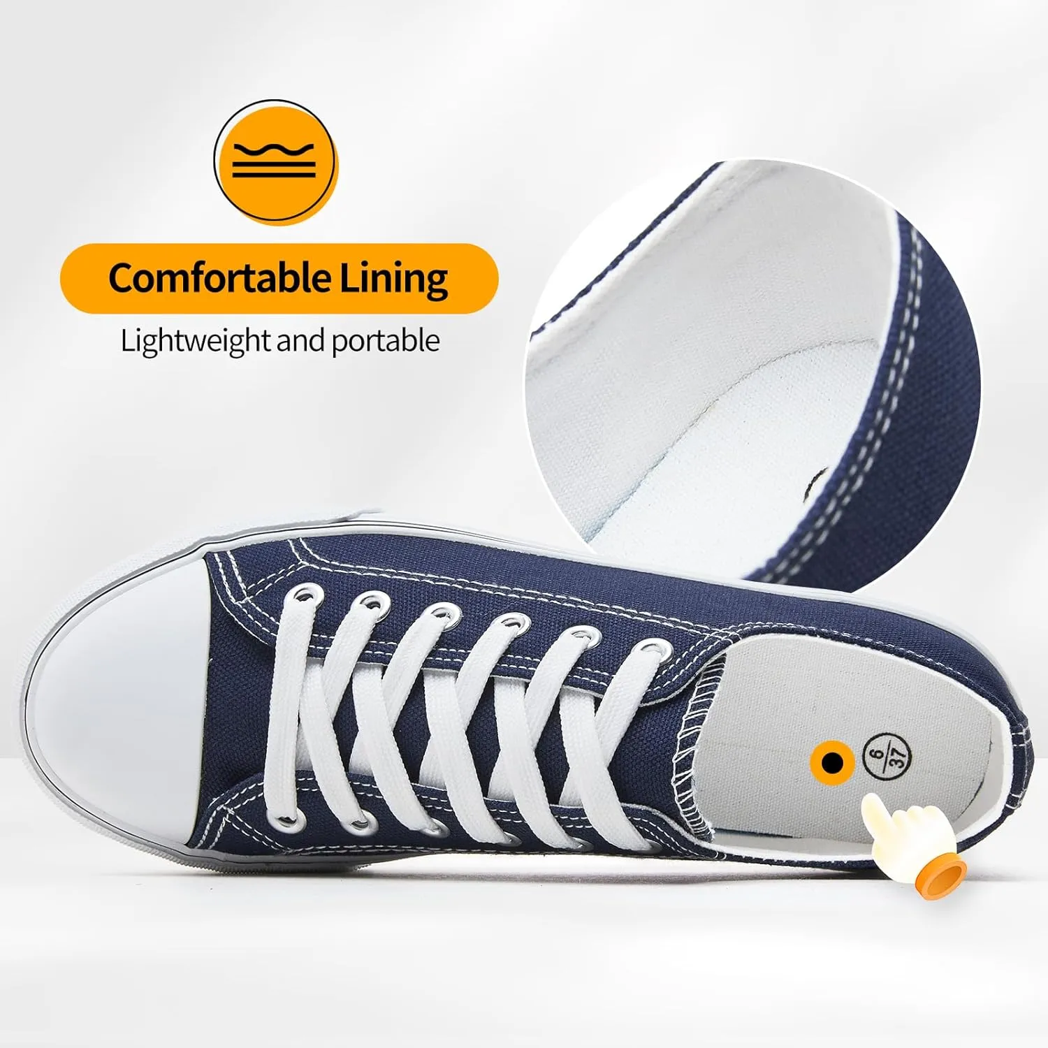 ZGR Womens Low Top Canvas Shoes,Lace up Canvas Sneakers,Casual White Tennis Walking Shoes