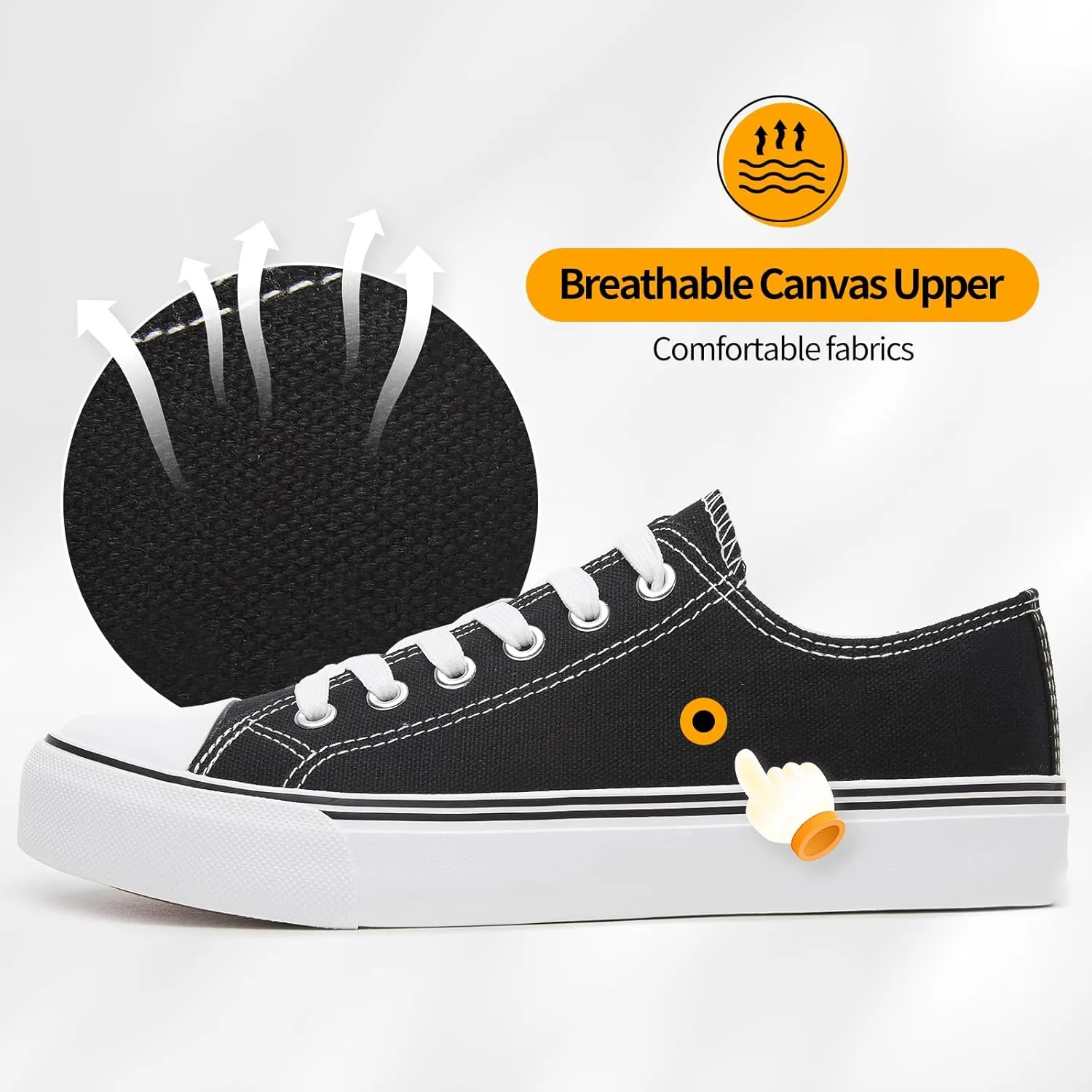 ZGR Womens Low Top Canvas Shoes,Lace up Canvas Sneakers,Casual White Tennis Walking Shoes