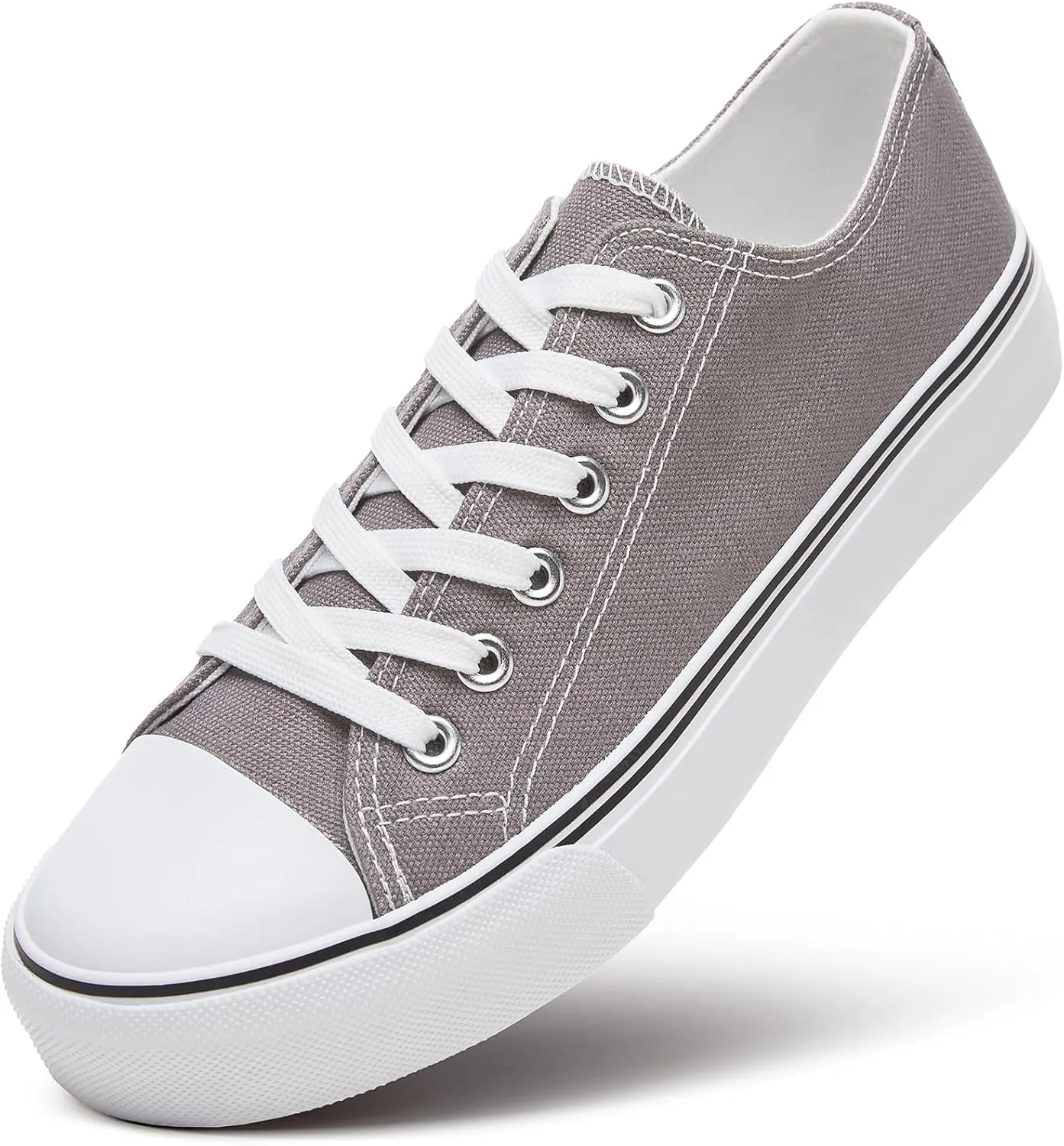 ZGR Womens Low Top Canvas Shoes,Lace up Canvas Sneakers,Casual White Tennis Walking Shoes
