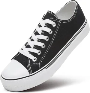 ZGR Womens Low Top Canvas Shoes,Lace up Canvas Sneakers,Casual White Tennis Walking Shoes