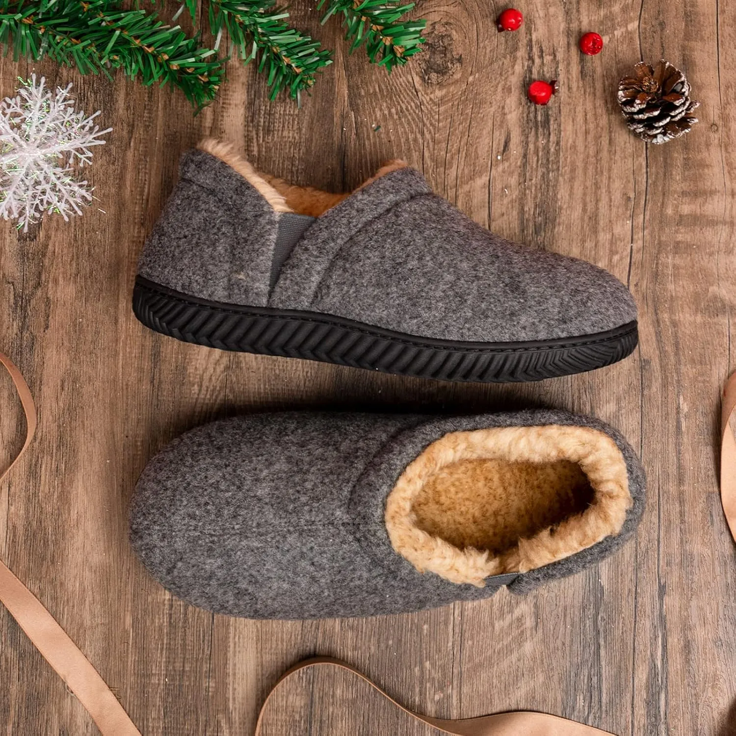 Zizor Men's Comfy Caterpillar Slippers Indoor Outdoor House Shoes, Warm Soft Knit Upper Fuzzy Fleece Lined Memory Foam Sole with Hard Bottom