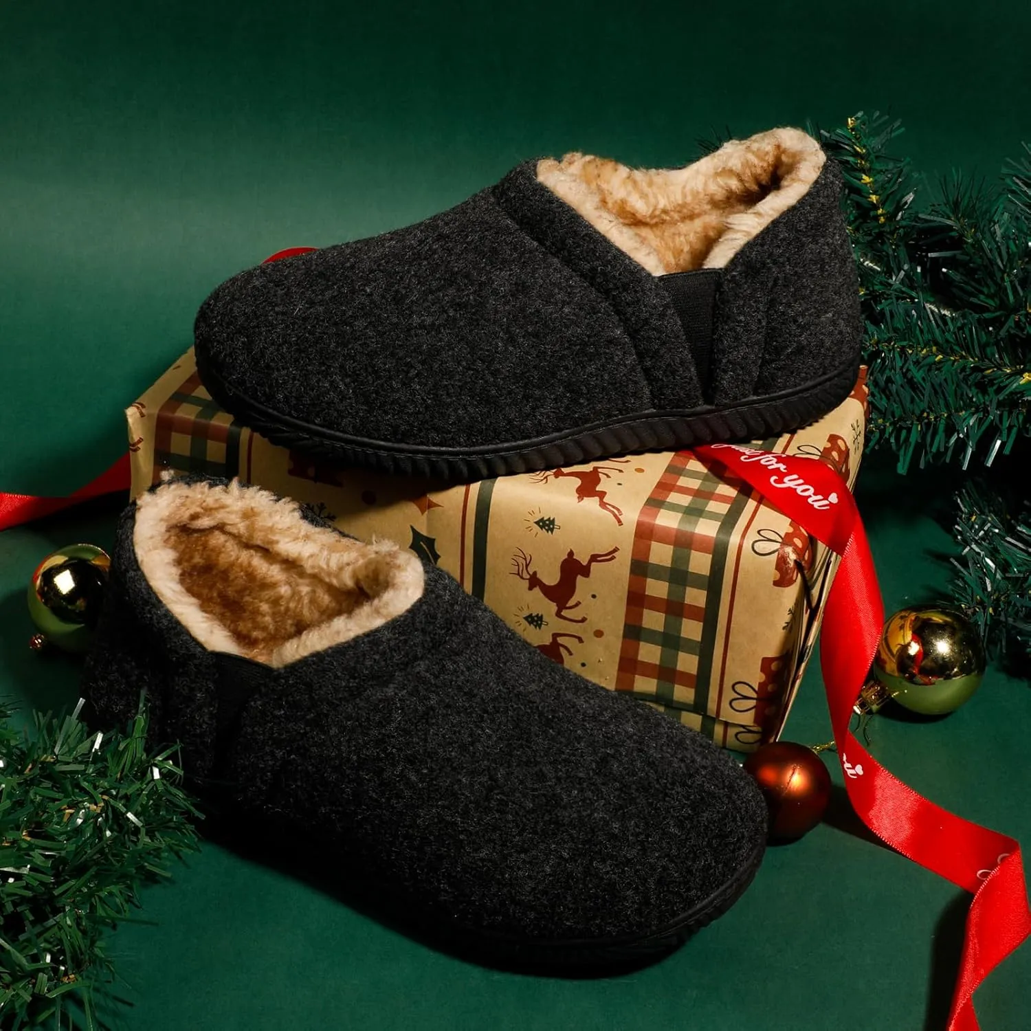 Zizor Men's Comfy Caterpillar Slippers Indoor Outdoor House Shoes, Warm Soft Knit Upper Fuzzy Fleece Lined Memory Foam Sole with Hard Bottom