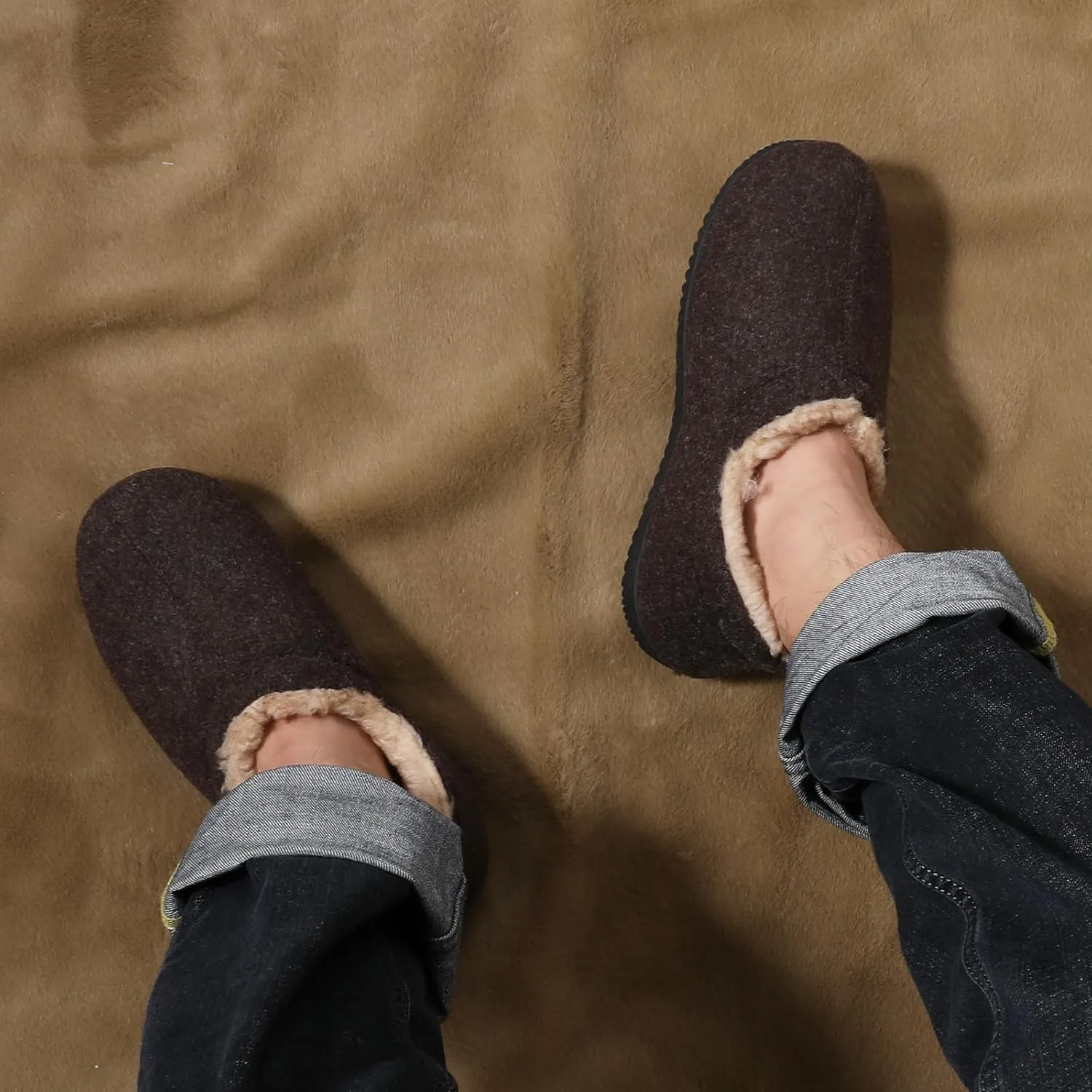 Zizor Men's Comfy Caterpillar Slippers Indoor Outdoor House Shoes, Warm Soft Knit Upper Fuzzy Fleece Lined Memory Foam Sole with Hard Bottom