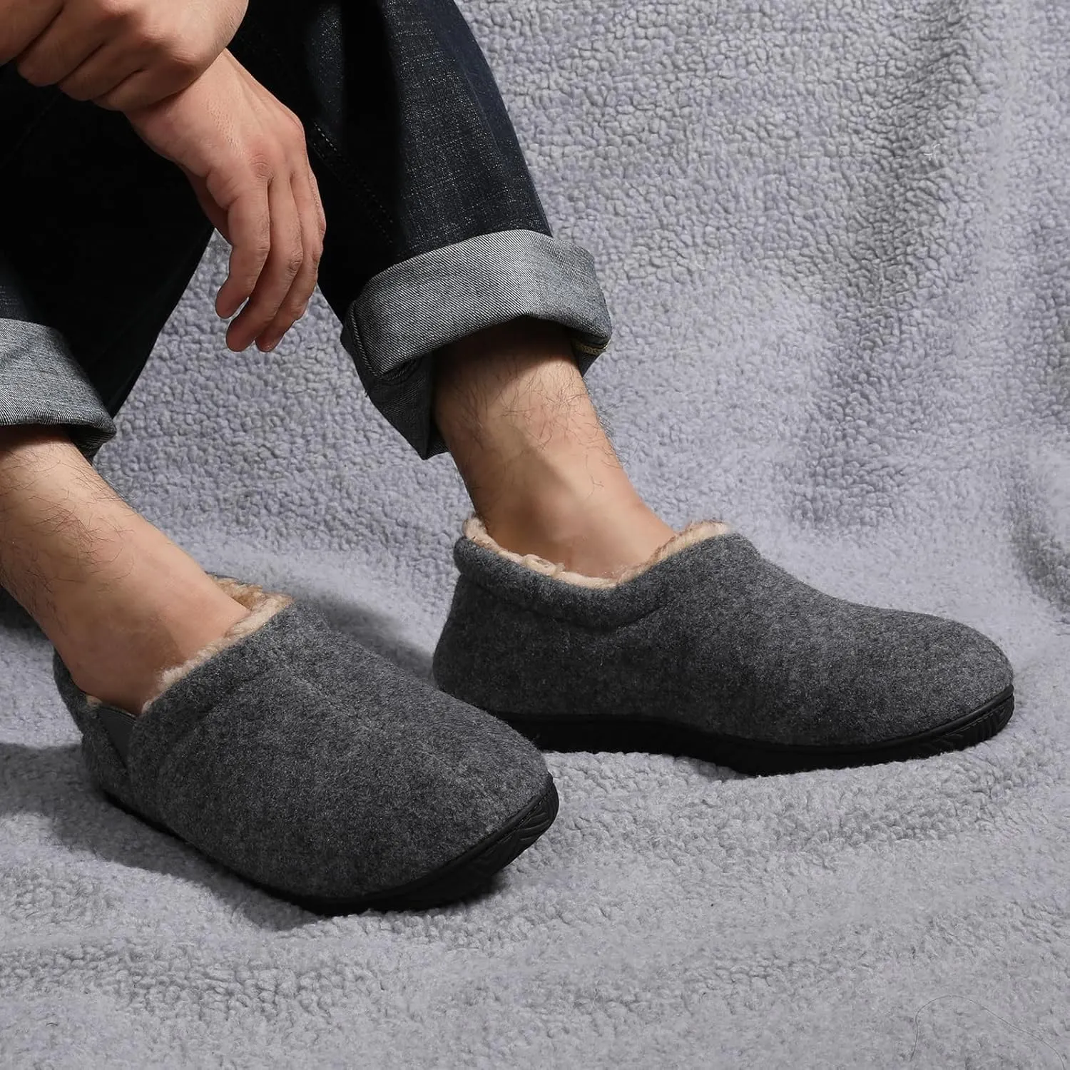 Zizor Men's Comfy Caterpillar Slippers Indoor Outdoor House Shoes, Warm Soft Knit Upper Fuzzy Fleece Lined Memory Foam Sole with Hard Bottom