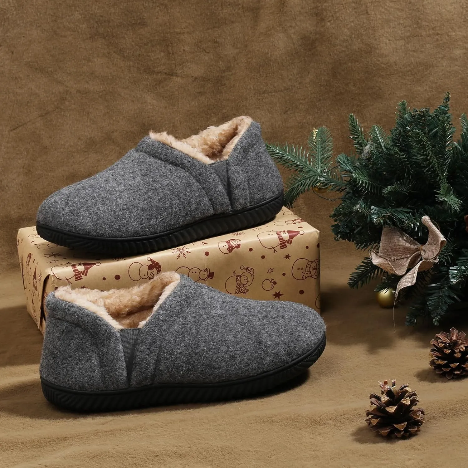 Zizor Men's Comfy Caterpillar Slippers Indoor Outdoor House Shoes, Warm Soft Knit Upper Fuzzy Fleece Lined Memory Foam Sole with Hard Bottom