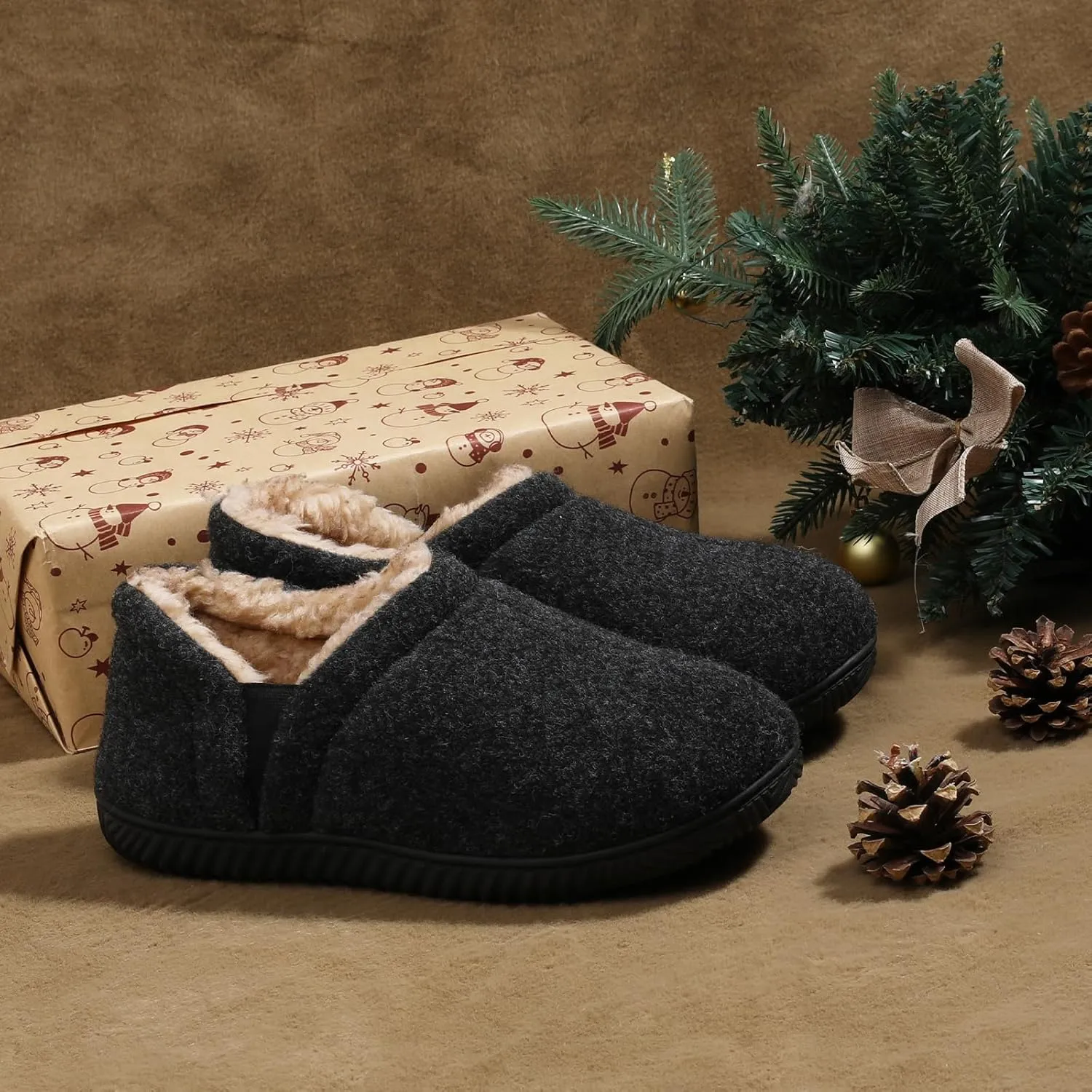 Zizor Men's Comfy Caterpillar Slippers Indoor Outdoor House Shoes, Warm Soft Knit Upper Fuzzy Fleece Lined Memory Foam Sole with Hard Bottom