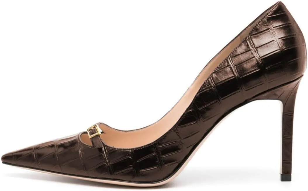 Zszszsu Women's Crocodile Printed Stiletto High Heels Sexy Pointed Toe Buckle Strap Pumps Slip On Formal Office Party Shoes Size 4-16 US