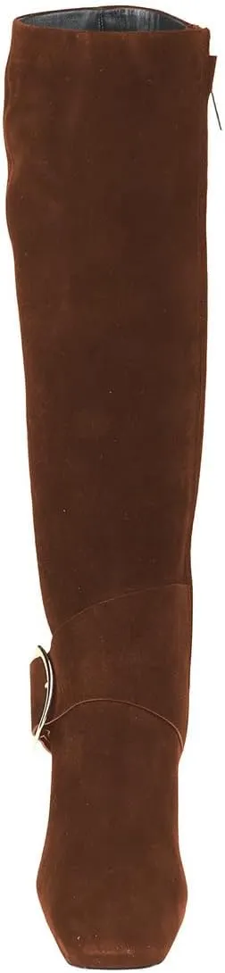 Zszszsu Women's Square Toe Knee High Boots with Side Zipper Chunky Block High Heels Buckle Decor Dressy Long Boots Shoes Size 4-16 US