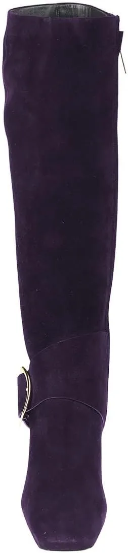 Zszszsu Women's Square Toe Knee High Boots with Side Zipper Chunky Block High Heels Buckle Decor Dressy Long Boots Shoes Size 4-16 US