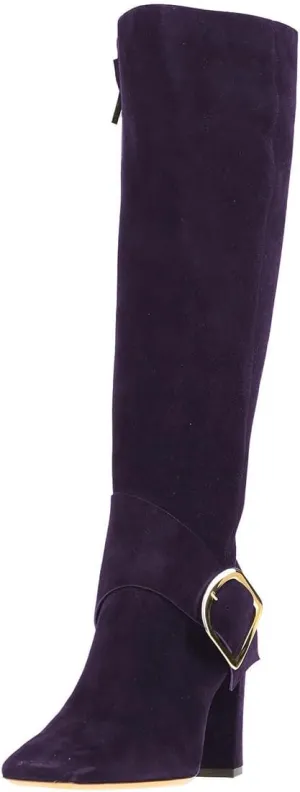 Zszszsu Women's Square Toe Knee High Boots with Side Zipper Chunky Block High Heels Buckle Decor Dressy Long Boots Shoes Size 4-16 US