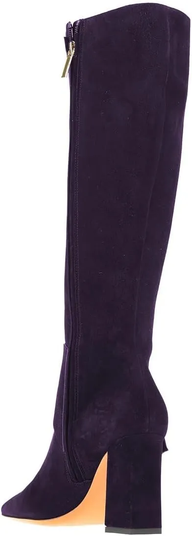 Zszszsu Women's Square Toe Knee High Boots with Side Zipper Chunky Block High Heels Buckle Decor Dressy Long Boots Shoes Size 4-16 US