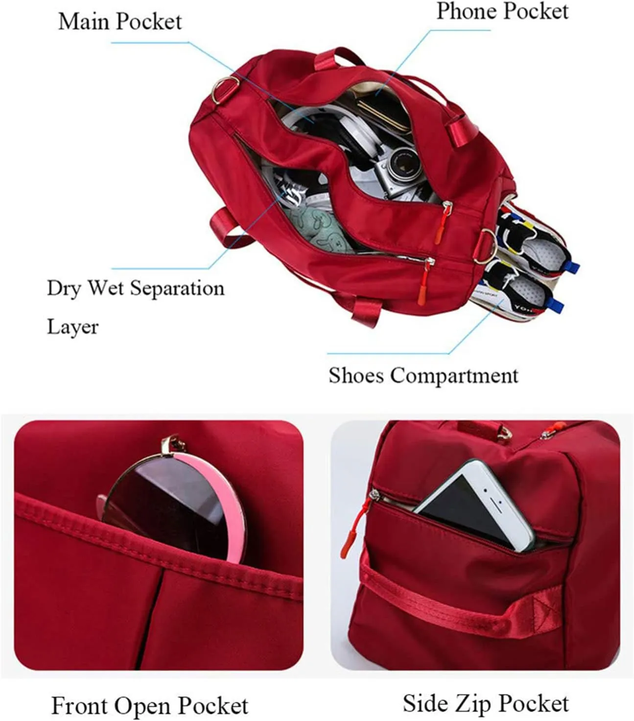 ZUEVI Sports Gym Duffel Bag for Men or Women Waterproof Weekender Travel Bag with Shoes Compartment Dry and Wet Separation for Training Swim Yoga(Blue)